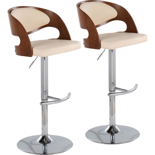 Pino Adj Swivel Bar Stool in Walnut & Cream Leatherette (Set of 2)